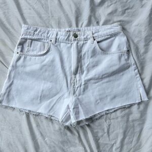 Zara | Cut off White Jean Denim High Waisted Shorts Size 12